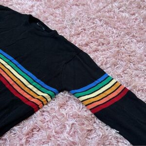 brandy melville “jessica” black / rainbow stripe knit cotton sweater, size small